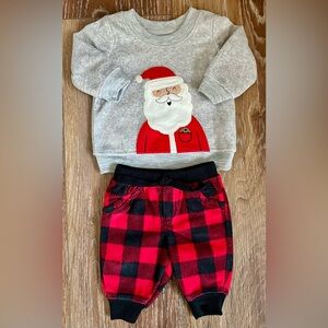 Carter’s Just One You Fleece Newborn Santa Crewneck Sweatshirt & Plaid Pants